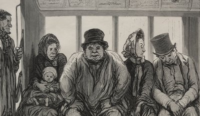 オムニバス：オムニバスの内部。 作： Honoré Daumier