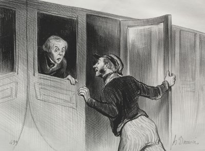 The Railroads、プレート 11: The Hazard of Sleeping on a Journey 作： Honoré Daumier
