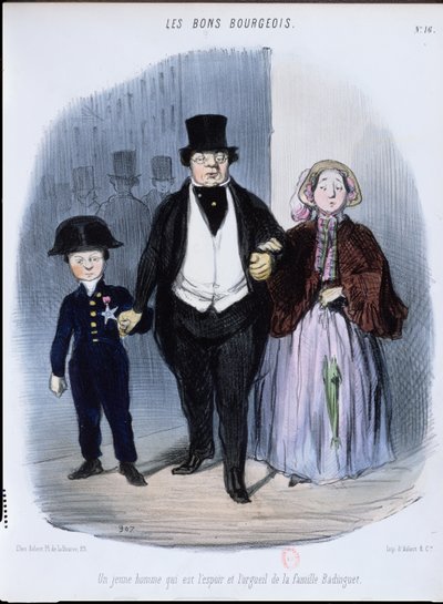 Badinguet家族の希望と誇りである青年、「Les Bons Bourgeois」、1835年〜40年 作： Honoré Daumier