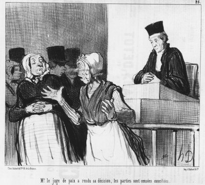 オノレ・ドーミエ（1808-1879）が描いた漫画「正義の味方が判決を下し、当事者は和解するはず...」。"Charivari". 作： Honoré Daumier