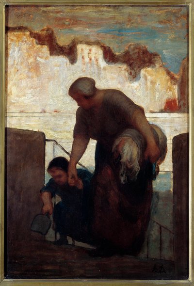 洗濯機。オノレ・ドーミエの絵画 作： Honoré Daumier