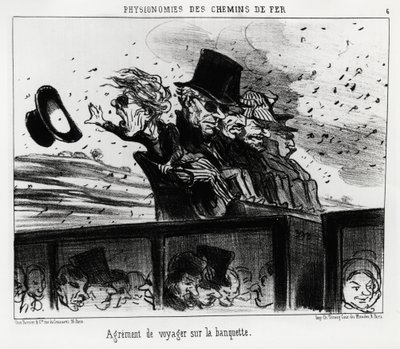 鉄道の人相学：それはベンチで旅をする権利である。オノレ・ドーミエ（1808-1879）のイラスト、「シャリヴァリ」掲載 作： Honoré Daumier