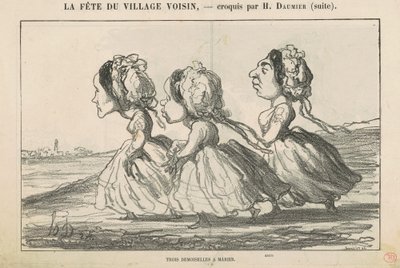 3 人の花嫁介添人; ブルジョア一家は確信した... 作： Honoré Daumier