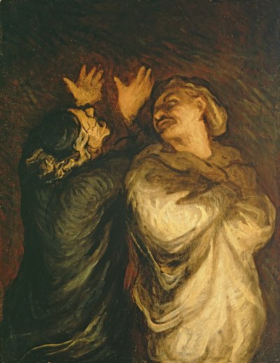 Un Scapin、1860-62（クレードルパネルのオイル） 作： Honoré Daumier