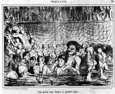 四神湯から撮影した風景：オノレ・ドーミエ（1808-1879）による水泳と四神湯に関する漫画シリーズ「Sketch d