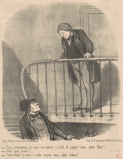 失礼します：私はテーブルに座ります... 作： Honoré Daumier