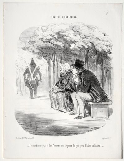 プレート 51: 女性はいつも軍服が好きだというのは不思議ではありませんか? 作： Honoré Daumier