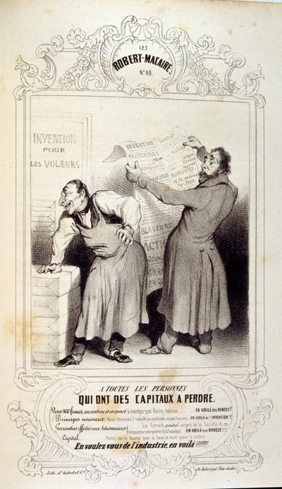 フィリッポンのアイデアや伝説を描いたイラストを「Les Cent and Robert Macaire」と題して紹介しています。 作： Honoré Daumier