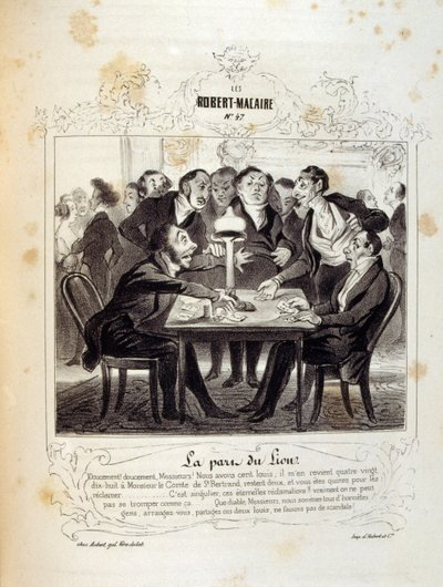 フィリッポンのアイデアや伝説を描いたイラストを「Les Cent and Robert Macaire」と題して紹介しています。 作： Honoré Daumier