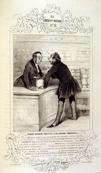 フィリッポンのアイデアや伝説を描いたイラストを「Les Cent and Robert Macaire」と題して紹介しています。 作： Honoré Daumier