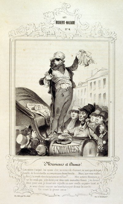 フィリッポンのアイデアや伝説を描いたイラストを「Les Cent and Robert Macaire」と題して紹介しています。 作： Honoré Daumier