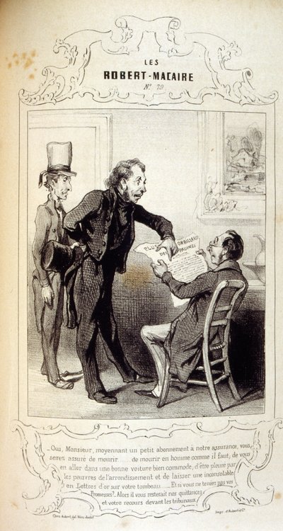 フィリッポンのアイデアや伝説を描いたイラストを「Les Cent and Robert Macaire」と題して紹介しています。 作： Honoré Daumier
