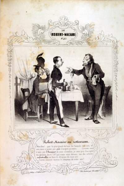 フィリッポンのアイデアや伝説を描いたイラストを「Les Cent and Robert Macaire」と題して紹介しています。 作： Honoré Daumier