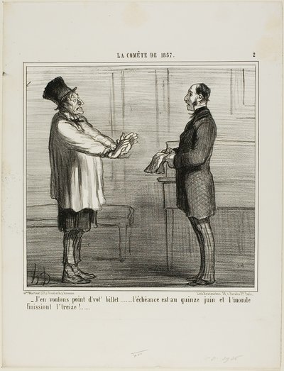 「有効期限は6月15日で、世界は13日に終わることになっている。 作： Honoré Victorin Daumier