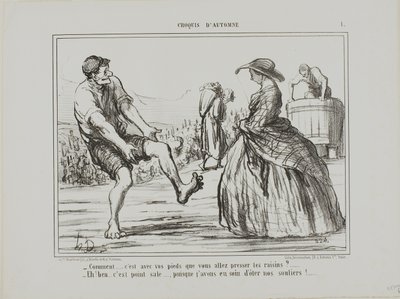 靴を脱いだから、全然汚れていないよ！」『クロッキ・ドートンヌ』より1枚目 作： Honoré Victorin Daumier