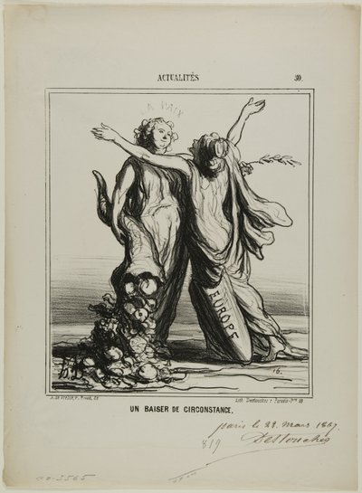 アクチュアリテスより「状況のキス」、プレート50 作： Honoré Victorin Daumier