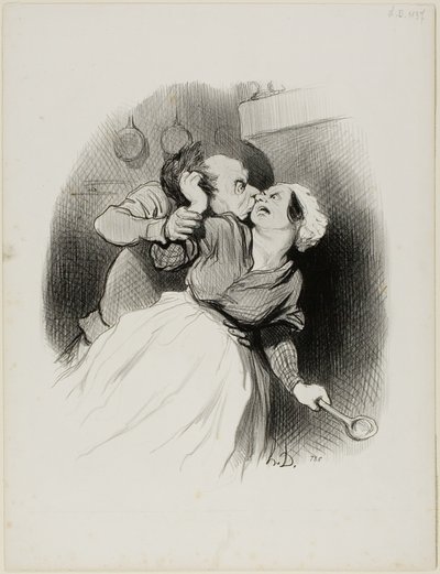 青春の再来。好きなだけ叫べ、この小悪魔め......妻は家にいない......心ゆくまで私の髪を引き裂け！」『Les beaux Jours de la vie』より第50曲 作： Honoré Victorin Daumier