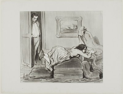 自宅で練習する熱心な学生（『Les Baigneuses』より6枚目 作： Honoré Victorin Daumier