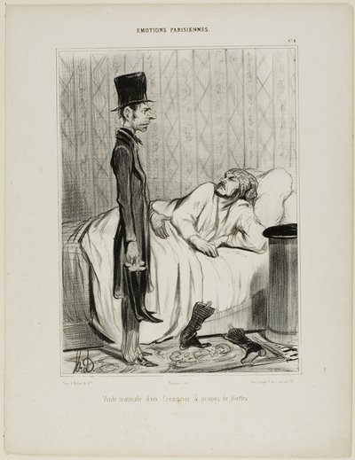 早朝、ブーツに関する債権者の訪問（『Émotions Parisiennes』より4枚目 作： Honoré Victorin Daumier
