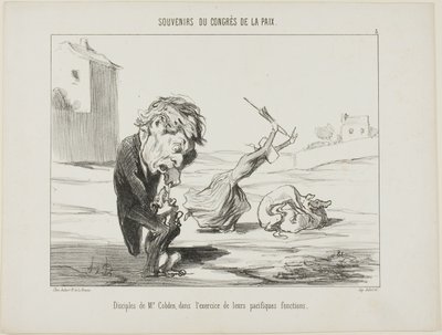 平和的機能を行使するコブデン氏の信奉者たち（『Souvenirs Du Congres De La Paix』より）。 作： Honoré Victorin Daumier