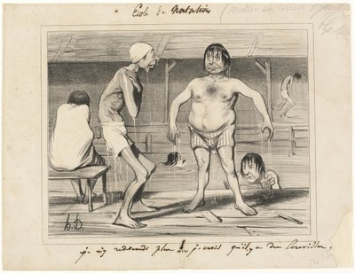 もうそこには入らない！- 下にザリガニがいると思うんだ...」レ・ベニュールより1枚 作： Honoré Victorin Daumier