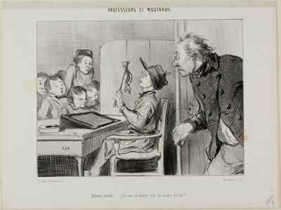 待っててね、誰が先生か見せてあげるから......」『Professeurs Et Moutards』より11枚目 作： Honoré Victorin Daumier