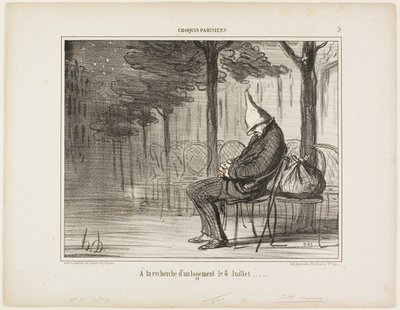 7月8日、クロッキー・パリジャンの5番プレートで宿泊先を探す 作： Honoré Victorin Daumier
