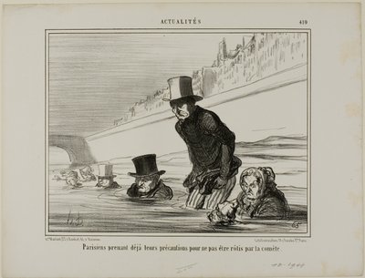 パリ市民はすでに彗星に焼かれないように予防措置をとっている。 作： Honoré Victorin Daumier