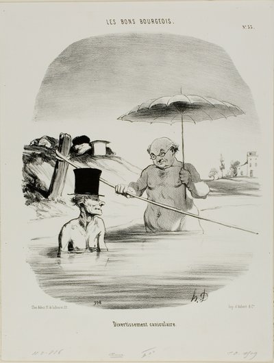 犬の日のリラックス、レ・ボンブルジョワの33皿 作： Honoré Victorin Daumier