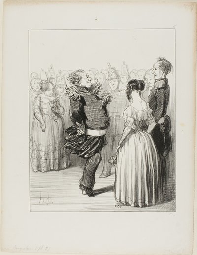 リフォラールがボールを開き、大胆なダンシング・ステップで前進。 作： Honoré Victorin Daumier
