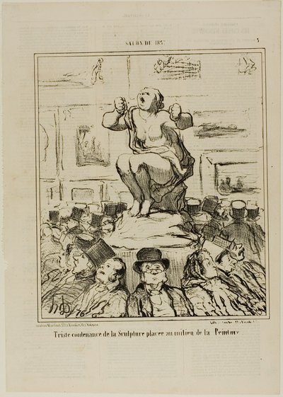絵画展の真ん中に置かれた彫刻の不愉快さ、サロン・ド・1857より、プレート5 作： Honoré Victorin Daumier