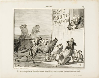 犬の免許税が新設されると聞いて、犬たちは再び絶望に打ちひしがれている。 作： Honoré Victorin Daumier