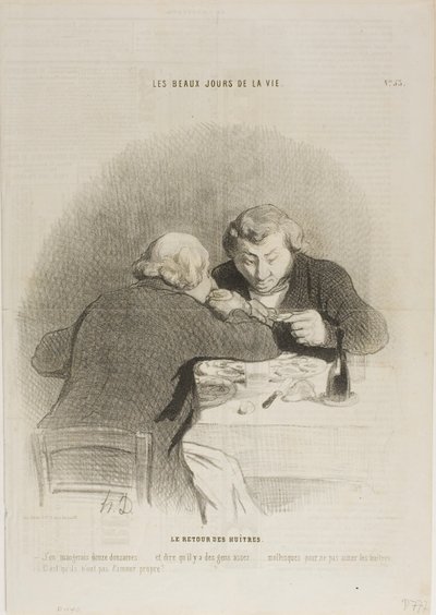 牡蠣の季節の到来。「牡蠣が嫌いな人がいることを想像してほしい。 作： Honoré Victorin Daumier