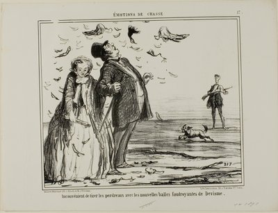 デビスムの新爆発弾で若いインコを撃つことの不利、Émotions De Chasseより17枚目 作： Honoré Victorin Daumier