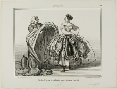 税関をごまかす際のクリノリンの有用性、『Actualités』誌414号 作： Honoré Victorin Daumier