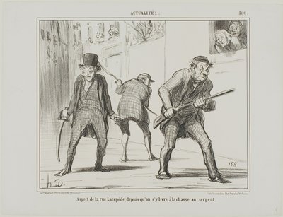 大蛇狩り中のラセペード通りの眺め（『Actualités』より500枚目 作： Honoré Victorin Daumier