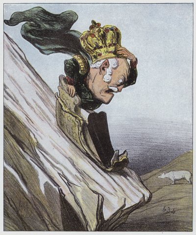 やや危険な坂道で（カラーリトグラフ 作： Honore (after) Daumier