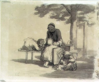 祖母」（紙にグレイウォッシュ、ペン＆インク 作： Honoré Daumier