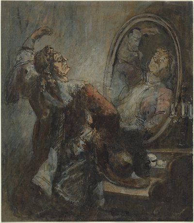 鏡の前でポーズをとる俳優 作： Honore Daumier