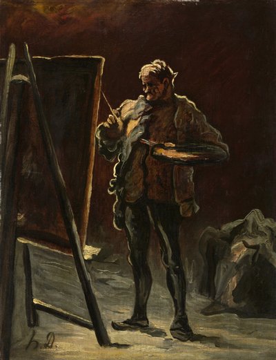 アーティスト、c.1870–-75（キャンバスに油彩、パネルに取り付け） 作： Honoré Daumier