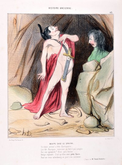 オノレ ドーミエ (1808-1879) の作品。 スフィンクスの古代史オイディプス。 アルカサル図書館、マルセイユ 作： Honoré Daumier