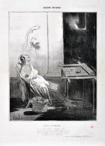 オノレ・ドーミエ（1808-1879）の作品 Charivari dates from 1842: Serie HISTORIE ANCIE Les Nuits de Penelope "From her absent spooux, Forever to her sweet eyes shine like a star, Aimed to weave three years and his cunning and his canvas he 作： Honoré Daumier