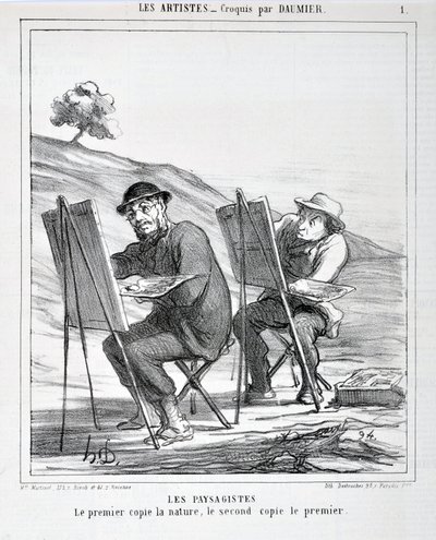 オノレ・ドーミエ（1808-1879）の作品。Charivariは1865年の作品です。Serie LES ARTISTS Les paysagistes."第一は自然を模倣し、第二は第一を模倣する」MUSEE DES BEAUTS ARTS - PALAIS LONGCHAMP, MARSEILLE 作： Honoré Daumier