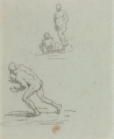 海水浴客（緑の敷紙に黒のチョーク） 作： Honore Daumier