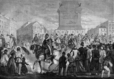 アルジェリア植民地軍のスパイスがパリの街中をパレード（バスティーユの場所を通る 作： Honoré Daumier