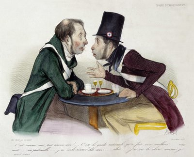 国防軍の間のビストロの議論 - ドーミエ作 作： Honoré Daumier