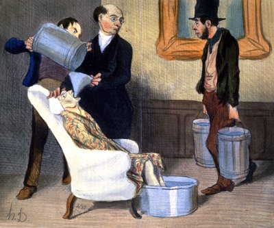 ハイドロセラピー、吸水による回復、1850年頃（イラスト） 作： Honoré Daumier