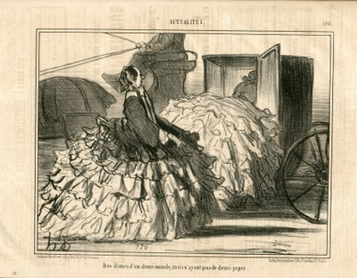 Le Charivari, Satirical in B & W, ca. 1855_5_11: News n* 190.半分の世界の女性だが、スカートではない。- ファッション、交通、クリノリン - オノレ・ドーミエ（1808-1879）の女性イラスト 作： Honoré Daumier
