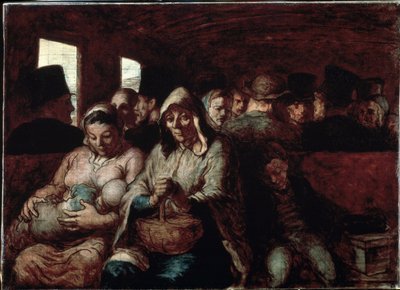 "A Wagon of the Third Class" (Le wagon de troisieme classe) 労働者階級出身の2人の母親が、子供を連れて列車に乗っている。オノレ・ドーミエ（1808-1879）の絵画 1862-1864年 オタワ美術館（カナダ 作： Honoré Daumier