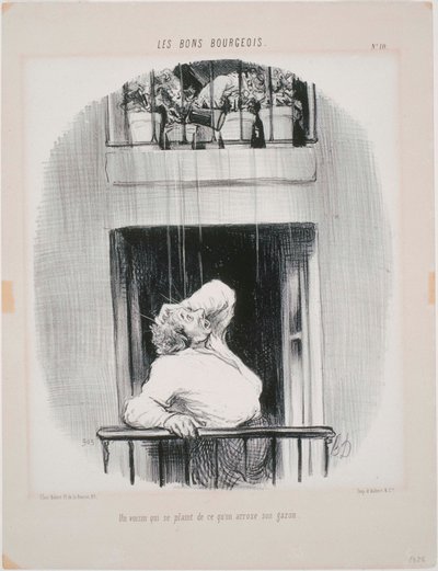 レ・ボン・ブルジョワ：水やりに文句を言う隣人 作： Honoré Daumier